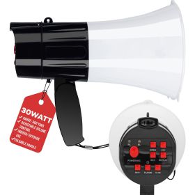 5 Core Megaphone Bullhorn Speaker 30W Professional Bull Horn Battery Power Cheer Megafono 800 Yard Range Loudspeaker w Siren LED Light Recording Ergon