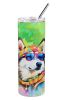 Siberian Husky Hippie Dawg Stainless Steel Skinny Tumbler Vacuum Double Walled Reusable Insulated Tumbler Travel Cup for Coffee Cocktails Gift with Li