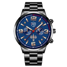 Fashion Mens Luxury Watches Men Business Stainless Steel Quartz Wrist Watch Man Sports Casual Leather Watch —á–∞—Å—ã –º—É–∂—Å–∫–∏–µ (Color: Steel Black Blue)