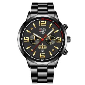 Fashion Mens Luxury Watches Men Business Stainless Steel Quartz Wrist Watch Man Sports Casual Leather Watch —á–∞—Å—ã –º—É–∂—Å–∫–∏–µ (Color: Steel Black Gold)
