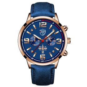 Fashion Mens Luxury Watches Men Business Stainless Steel Quartz Wrist Watch Man Sports Casual Leather Watch —á–∞—Å—ã –º—É–∂—Å–∫–∏–µ (Color: Leather Rose Blue)