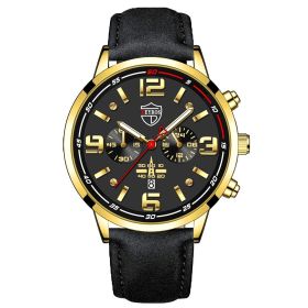 Fashion Mens Luxury Watches Men Business Stainless Steel Quartz Wrist Watch Man Sports Casual Leather Watch —á–∞—Å—ã –º—É–∂—Å–∫–∏–µ (Color: Leather Gold Black)