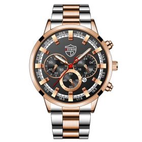 Fashion Mens Watches Luxury Men Sports Gold Stainless Steel Quartz Wrist Watch Man Business Casual Leather Watch —á–∞—Å—ã –º—É–∂—Å–∫–∏–µ (Color: Steel White Black)