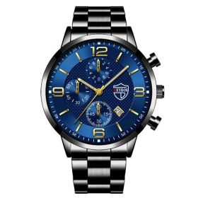 Luxury Mens Watches Stainless Steel Quartz Male Wristwatch Male Sport Leather Watch Calendar Luminous Men Clock relogio masculin (Color: Steel Black Blue, Ships From: China)