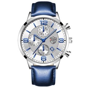 Luxury Mens Watches Stainless Steel Quartz Male Wristwatch Male Sport Leather Watch Calendar Luminous Men Clock relogio masculin (Color: Leather Silver White, Ships From: China)