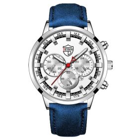 Fashion Mens Watches Luxury Men Sports Gold Stainless Steel Quartz Wrist Watch Man Business Casual Leather Watch —á–∞—Å—ã –º—É–∂—Å–∫–∏–µ (Color: Leather Silver Blue)