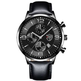 Luxury Mens Watches Stainless Steel Quartz Male Wristwatch Male Sport Leather Watch Calendar Luminous Men Clock relogio masculin (Color: Leather Black Silver, Ships From: China)