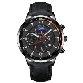 Luxury fashion men's sports watches men business stainless steel quartz watches man casual leather watchrelogio masculino (Color: Leather Black Silver, Ships From: China)