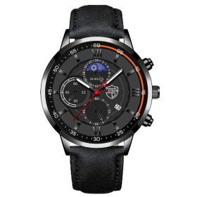 Luxury fashion men's sports watches men business stainless steel quartz watches man casual leather watchrelogio masculino (Color: Leather Black Black, Ships From: China)