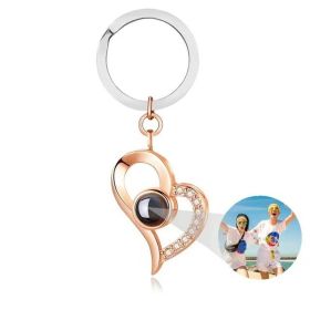 Keychain 100 Languages I Love You Nano Projection Set (Color: Love Heart Rose Gold)