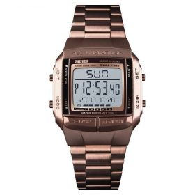 Skmei Fashion Trendy Multi-functional Men's Watch Southeast Asia Hot Sale Waterproof Sports Business Electronic Watch Men (Color: Coffee Gold)