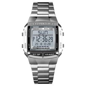 Skmei Fashion Trendy Multi-functional Men's Watch Southeast Asia Hot Sale Waterproof Sports Business Electronic Watch Men (Color: Silver)