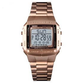Skmei Fashion Trendy Multi-functional Men's Watch Southeast Asia Hot Sale Waterproof Sports Business Electronic Watch Men (Color: Rose Gold)