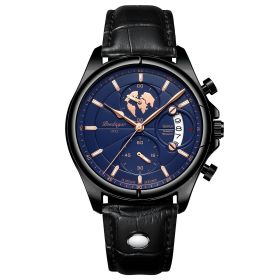 Multifunctional Waterproof Men's Sports Quartz Watch (Color: Black shell and blue face)