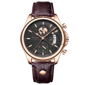 Multifunctional Waterproof Men's Sports Quartz Watch (Color: Rose gold and black)