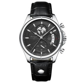 Multifunctional Waterproof Men's Sports Quartz Watch (Color: Silver shell black face)