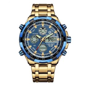 Men's Calendar Alloy Sports Multi-function Watch (Color: Gold blue)