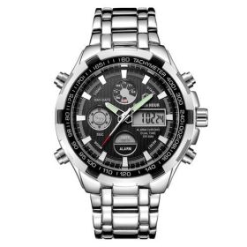 Men's Calendar Alloy Sports Multi-function Watch (Color: Silvery black)