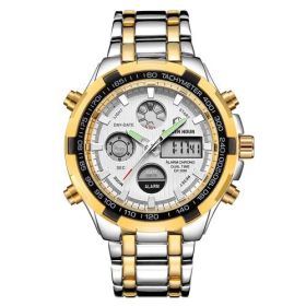 Men's Calendar Alloy Sports Multi-function Watch (Color: Gold white A)