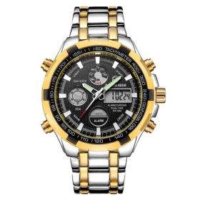 Men's Calendar Alloy Sports Multi-function Watch (Color: Gold black A)