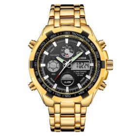 Men's Calendar Alloy Sports Multi-function Watch (Color: Gold Black)