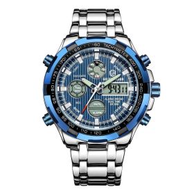 Men's Calendar Alloy Sports Multi-function Watch (Color: Silvery blue)