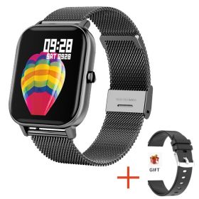 0128 New Men's Sports Watch Fashion Trend Multifunctional Unisex Smart Watch (Color: Mesh Belt Black)