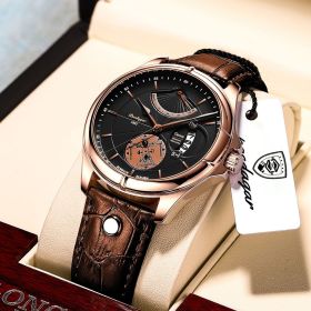 Swiss Brand POEDAGAR Men Watch Fashion Top Luxury Sport Men's Wristwatch Waterproof Luminous Leather Date Quartz Watches Man Box (Color: 802 GD BK L, size: 1)