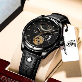 Swiss Brand POEDAGAR Men Watch Fashion Top Luxury Sport Men's Wristwatch Waterproof Luminous Leather Date Quartz Watches Man Box (Color: 802 BK BK L, size: 1)