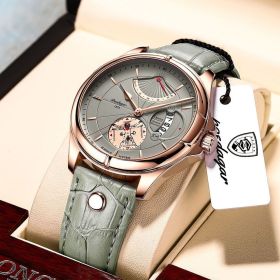 Swiss Brand POEDAGAR Men Watch Fashion Top Luxury Sport Men's Wristwatch Waterproof Luminous Leather Date Quartz Watches Man Box (Color: 802 GD GN L, size: 1)