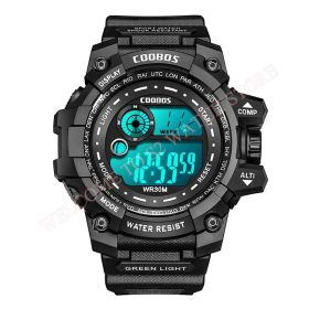 Cool Luminous Men Sport Watch High-end Silicone Strap Military Wrist Watch Led Calendar Waterproof Digital Watch reloj de hombre (Color: black--1003, size: 1)