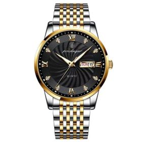 POEDAGAR Men Watch Stainless Steel Top Quailty Luxury Push Button Hidden Clasp Waterproof Luminous Date Week Sport Wrist Watches (Color: 827 GD BK S, size: 1)