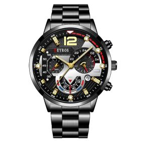 Fashion Mens Sports Watches Luxury Stainless Steel Quartz Wrist Watch Calendar Luminous Clock Men Business Casual —á–∞—Å—ã –º—É–∂—Å–∫–∏–µ (Color: Steel Silver Gold, size: 1)