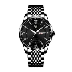 POEDAGAR Men Watch Stainless Steel Top Quailty Luxury Push Button Hidden Clasp Waterproof Luminous Date Week Sport Wrist Watches (Color: 836 BK BK S, size: 1)