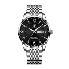 POEDAGAR Men Watch Stainless Steel Top Quailty Luxury Push Button Hidden Clasp Waterproof Luminous Date Week Sport Wrist Watches (Color: 836 SL BK S, size: 1)