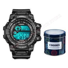 Cool Luminous Men Sport Watch High-end Silicone Strap Military Wrist Watch Led Calendar Waterproof Digital Watch reloj de hombre (Color: 1003 black and box, size: 1)