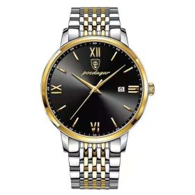 POEDAGAR Men Watch Stainless Steel Top Quailty Luxury Push Button Hidden Clasp Waterproof Luminous Date Week Sport Wrist Watches (Color: 826 GD BK S, size: 1)