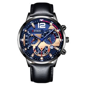 Fashion Mens Sports Watches Luxury Stainless Steel Quartz Wrist Watch Calendar Luminous Clock Men Business Casual —á–∞—Å—ã –º—É–∂—Å–∫–∏–µ (Color: Leather Black Blue, size: 1)