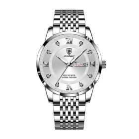 POEDAGAR Men Watch Stainless Steel Top Quailty Luxury Push Button Hidden Clasp Waterproof Luminous Date Week Sport Wrist Watches (Color: 836 SL WH S, size: 1)