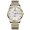POEDAGAR Men Watch Stainless Steel Top Quailty Luxury Push Button Hidden Clasp Waterproof Luminous Date Week Sport Wrist Watches