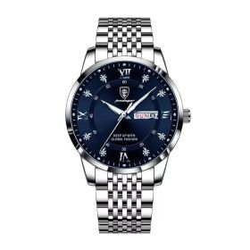 POEDAGAR Men Watch Stainless Steel Top Quailty Luxury Push Button Hidden Clasp Waterproof Luminous Date Week Sport Wrist Watches (Color: 836 SL BU S, size: 1)