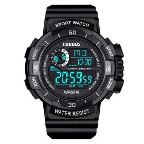 Cool Luminous Men Sport Watch High-end Silicone Strap Military Wrist Watch Led Calendar Waterproof Digital Watch reloj de hombre (Color: 0990 black, size: 1)
