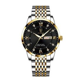 POEDAGAR Men Watch Stainless Steel Top Quailty Luxury Push Button Hidden Clasp Waterproof Luminous Date Week Sport Wrist Watches (Color: 836 GD BK S, size: 1)
