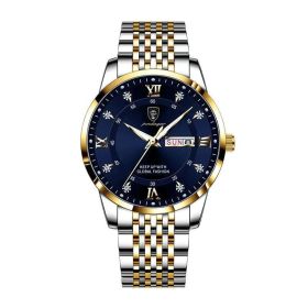 POEDAGAR Men Watch Stainless Steel Top Quailty Luxury Push Button Hidden Clasp Waterproof Luminous Date Week Sport Wrist Watches (Color: 836 GD BU S, size: 1)