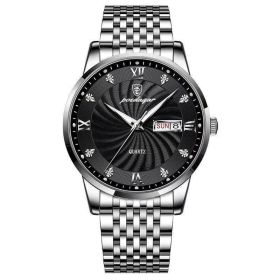 POEDAGAR Men Watch Stainless Steel Top Quailty Luxury Push Button Hidden Clasp Waterproof Luminous Date Week Sport Wrist Watches (Color: 827 SL BK S, size: 1)