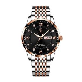 POEDAGAR Men Watch Stainless Steel Top Quailty Luxury Push Button Hidden Clasp Waterproof Luminous Date Week Sport Wrist Watches (Color: 836 RG BK S, size: 1)
