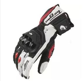 High quality Genuine Leather Men's Motorcycle Gloves AFS6 AFS10 AFS18 Motocross Protection Gloves Guantes Rekawice Motocyklowe (Color: AFS 18 Red  white, size: M)