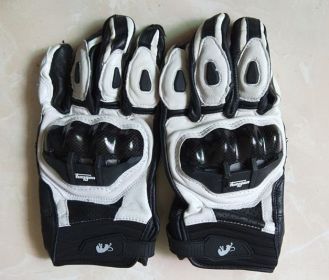 High quality Genuine Leather Men's Motorcycle Gloves AFS6 AFS10 AFS18 Motocross Protection Gloves Guantes Rekawice Motocyklowe (Color: AFS 6 White, size: XL)