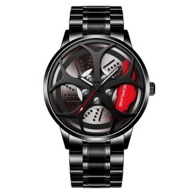 2023 Luxury Men's Fashion Car Wheel Watches Men Sports Waterproof Quartz Wristwatch Stainless Steel Wheel Hub Watch montre homme (Color: Black Black)