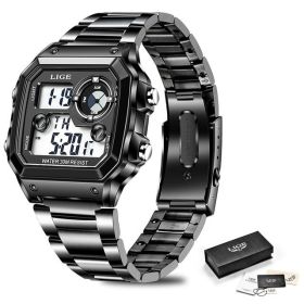 2022 NEW Luxury Brand Men Watch Military Digital Sport Wristwatch Mens Steel Strap Waterproof Clock Male Relogio Masculino (Color: silver black2)